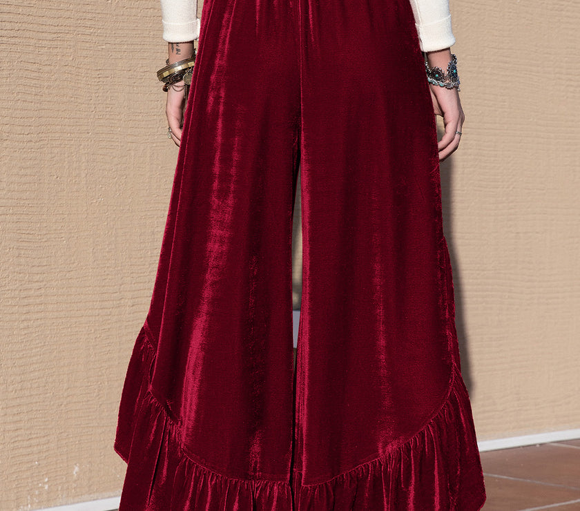Slit Ruffled Wide Leg Pants
