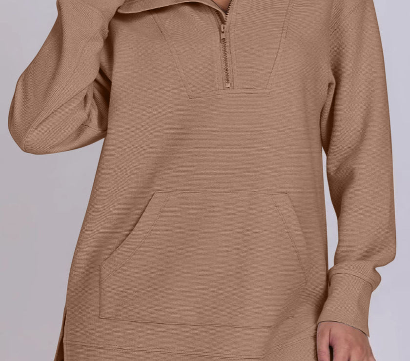 ฺHigh-Low Quarter Zip Long Sleeve Sweatshirt