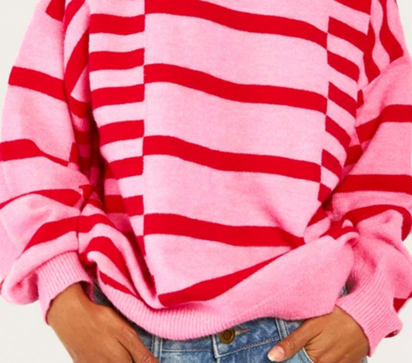 Striped Round Neck Dropped Shoulder Sweater
