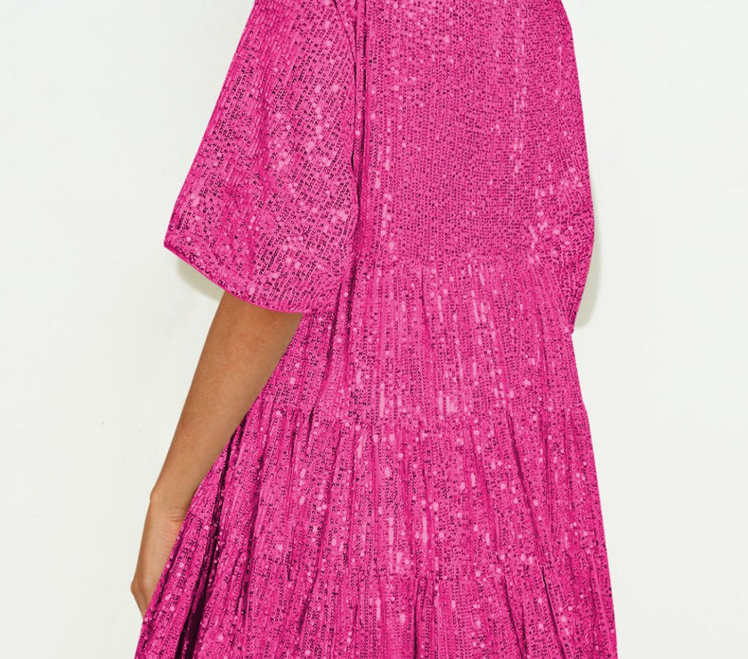 Sequin Round Neck Half Sleeve Mini Dress