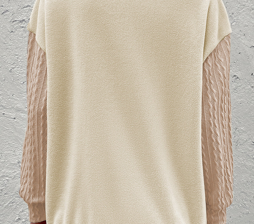 Half Zip Textured Patchwork Drop Shoulder Sweatshirt