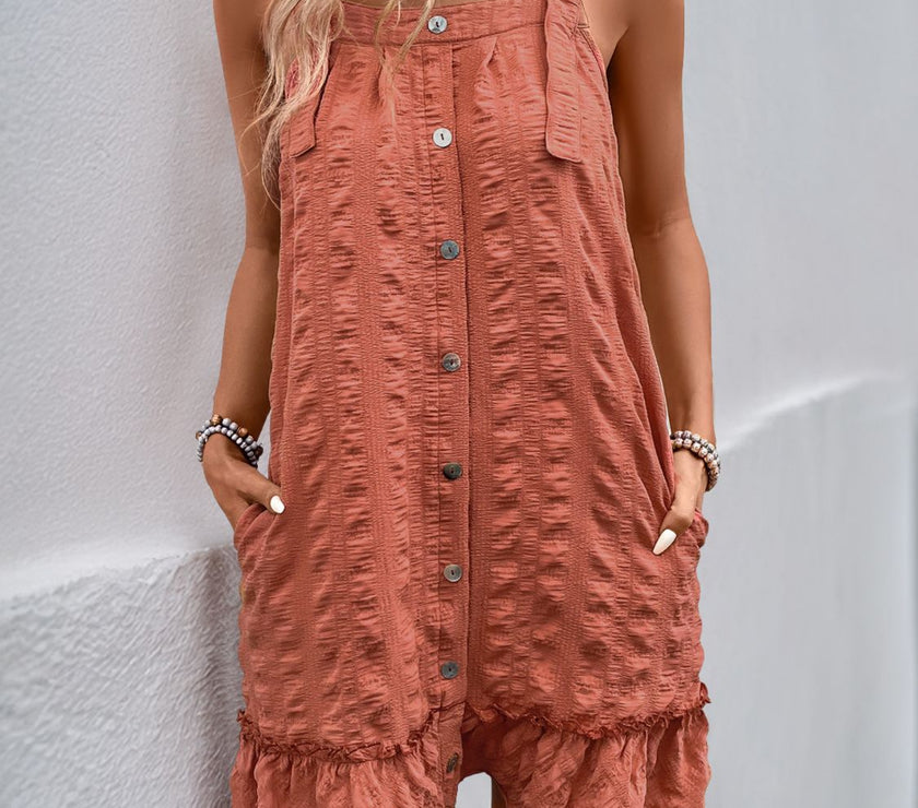 Perfee Texture Square Neck Wide Strap Mini Dress