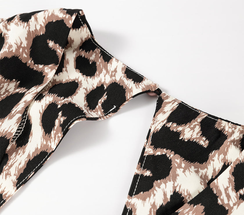 Cutout Back Leopard V-Neck Short Sleeve Mini Dress