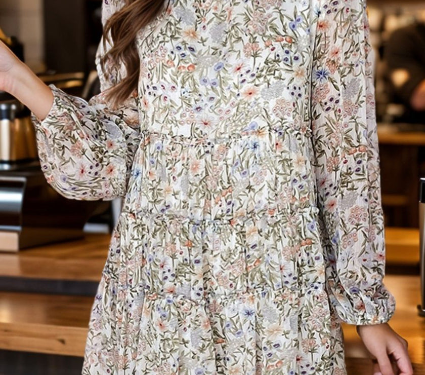 Printed Mock Neck Long Sleeve Mini Dress