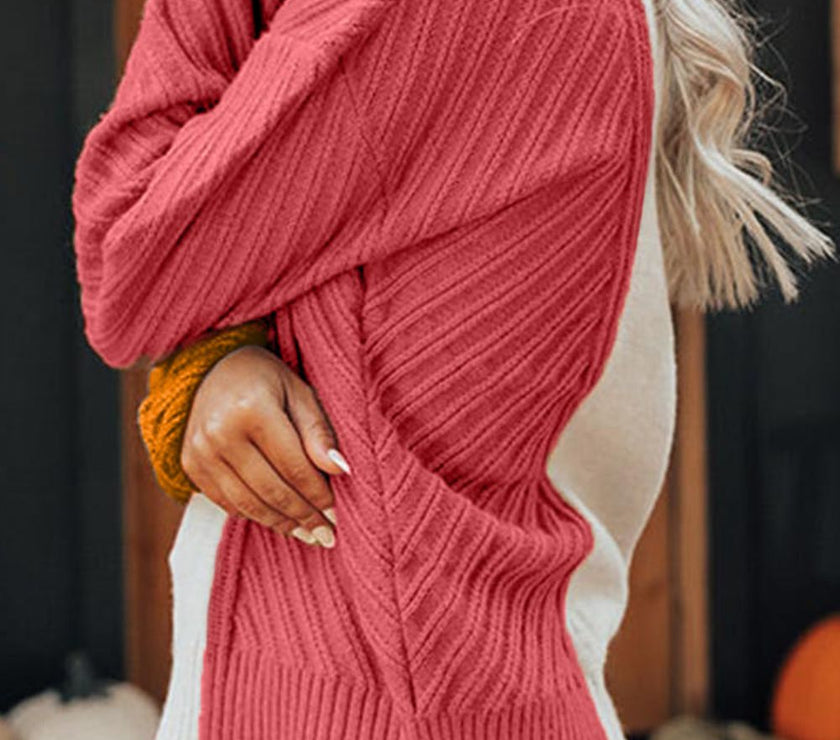Color Block Textured Drop Shoulder Sweater