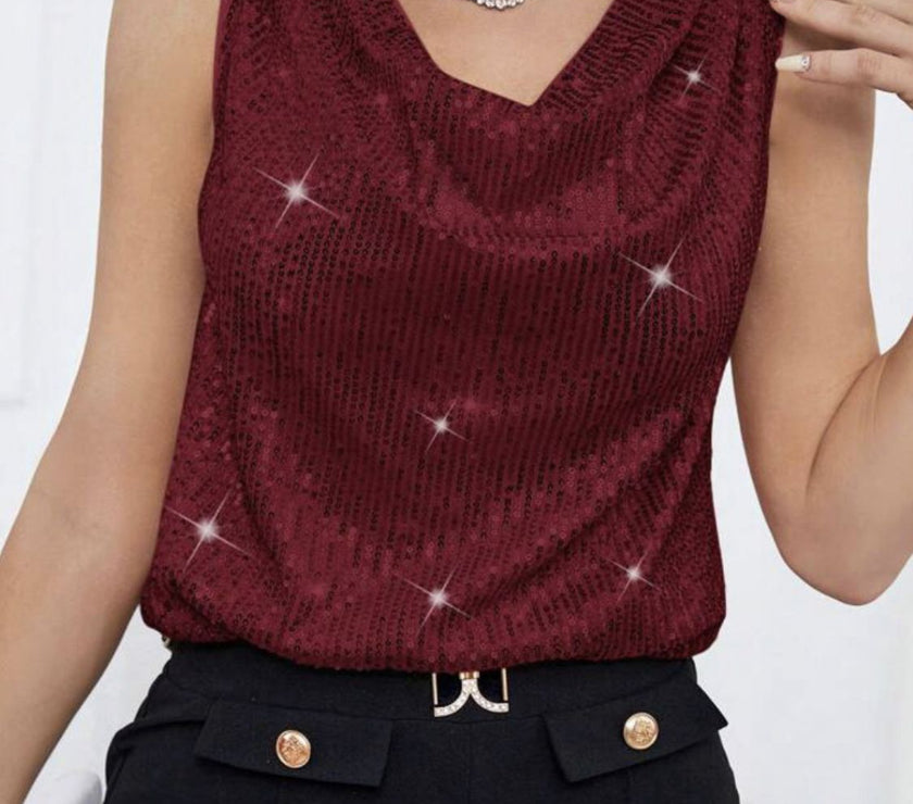 Sequin Cowl Neck Tank