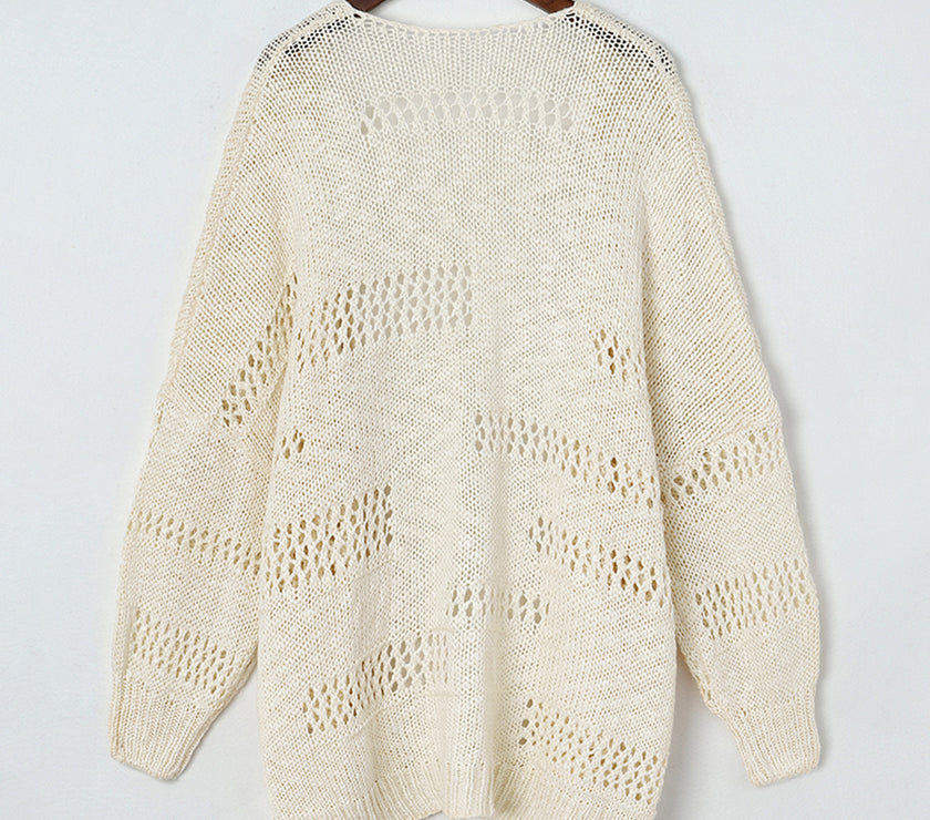Openwork Open Front Long Sleeve Cardigan