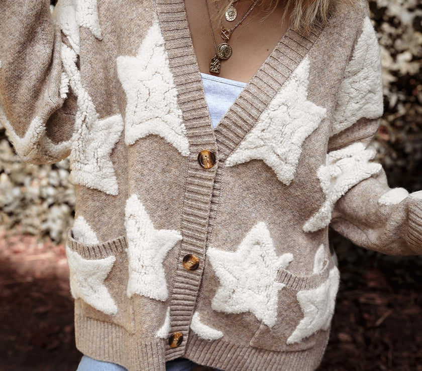 Star Button Up Long Sleeve Cardigan