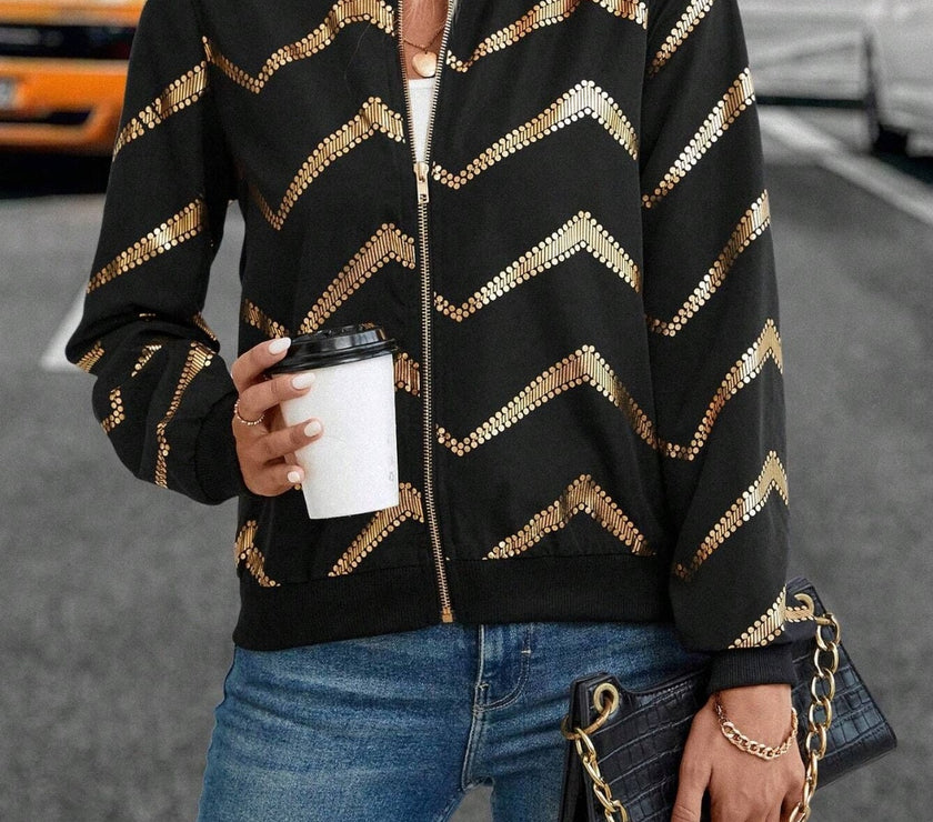 Printed Baseball Collar Zip Up Jacket