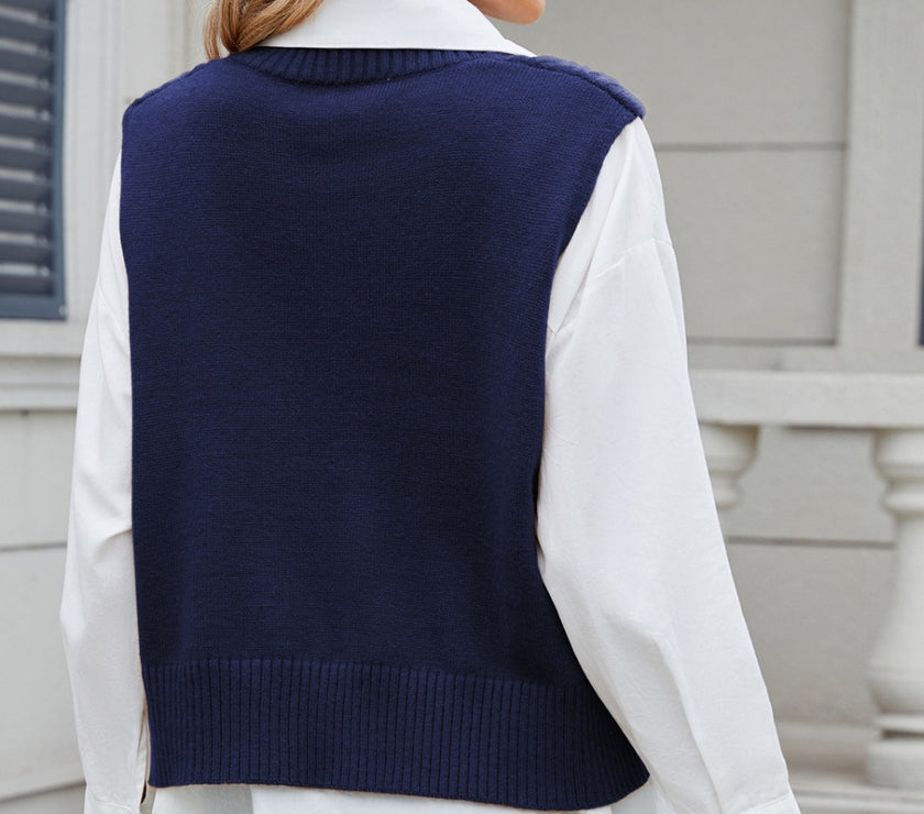 Cable-Knit V-Neck Sweater Vest