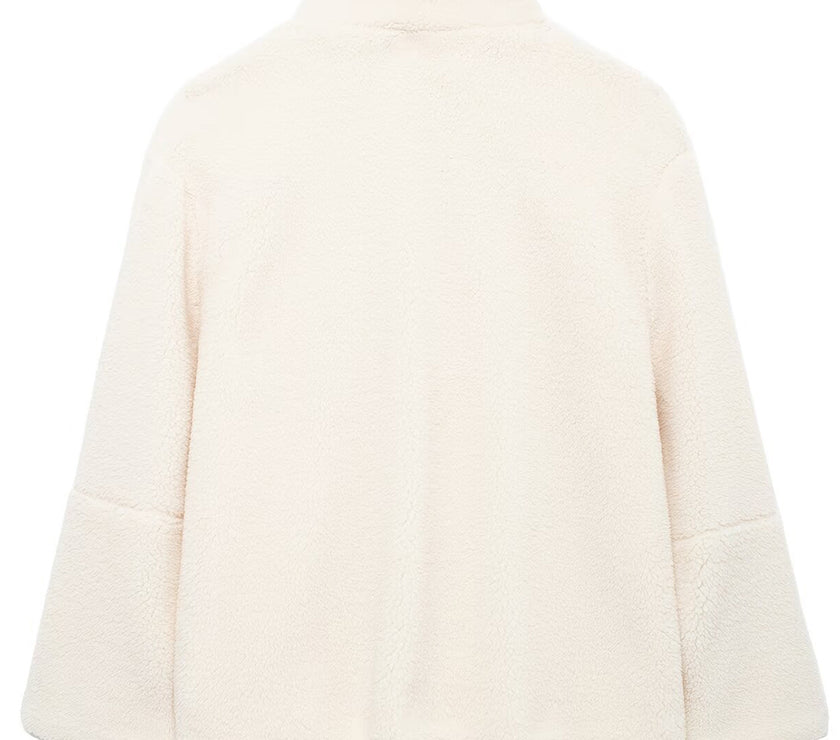 Turtleneck Zip Up Long Sleeve Plush Jacket