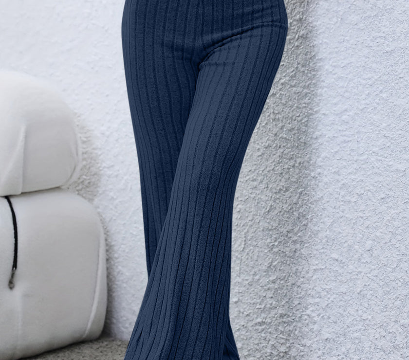 Basic Bae Full Size Ribbed High Waist Flare Pants