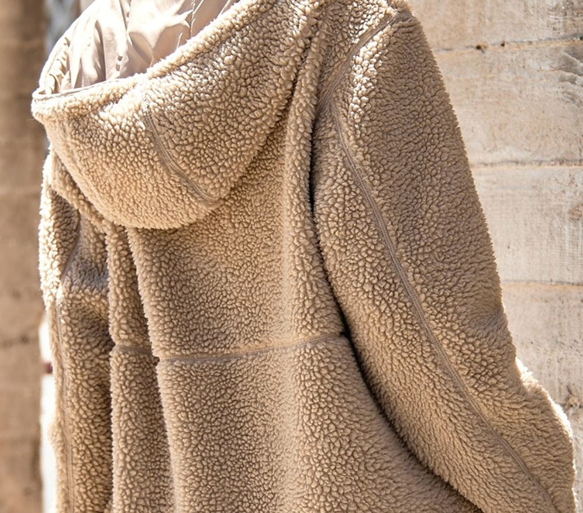 Drawstring Fleece Zip Up Hooded Jacket