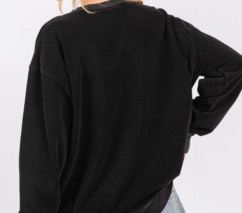 SAGE + FIG USA Letter Patch Round Neck Sweatshirt