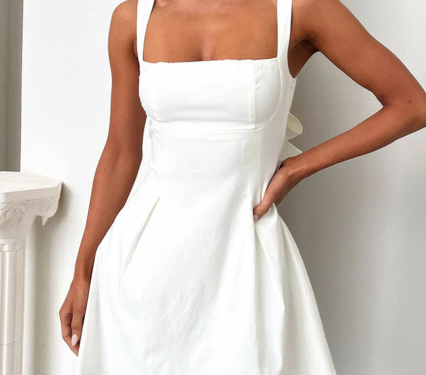 Devine Bow Back Square Neck Mini Dress