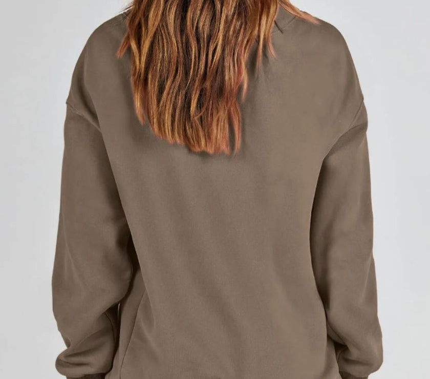 Mock Neck Drop Shoulder Long Sleeve Sweatshirt