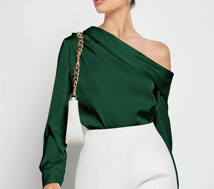 Ruched One Shoulder Long Sleeve Top