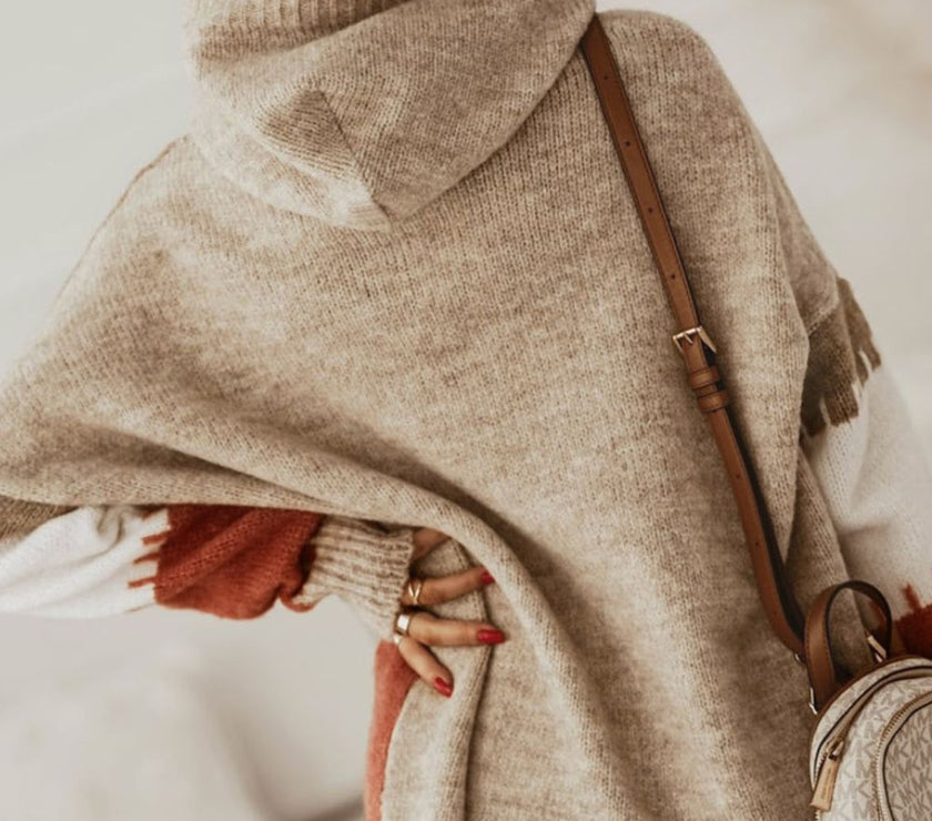 Color Block Kangaroo Pocket Hooded Sweater