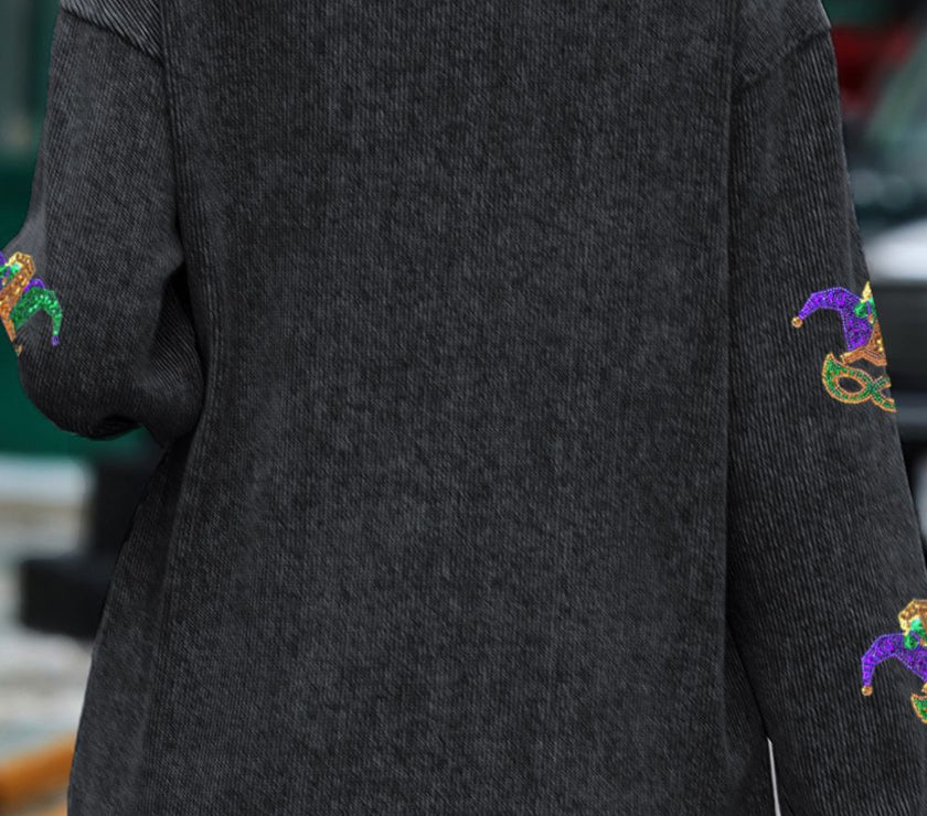 Sequin Round Neck Dropped Shoulder Sweatshirt