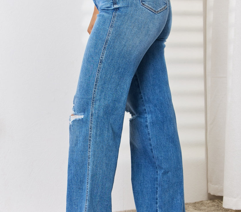 Judy Blue Full Size High Waist Distressed Straight-Leg Jeans