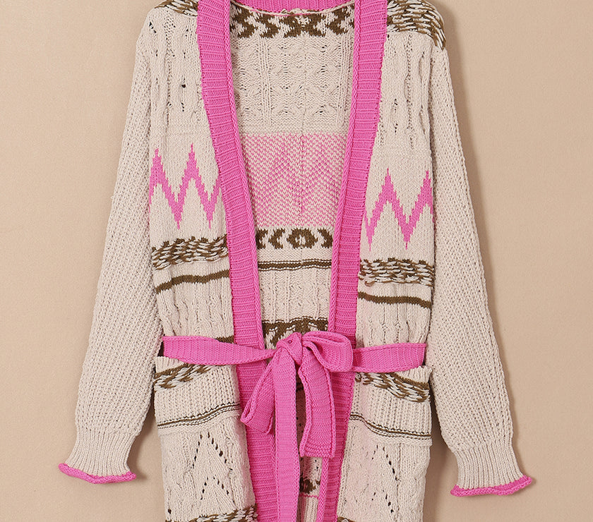 Contrast Tied Open Front Cardigan