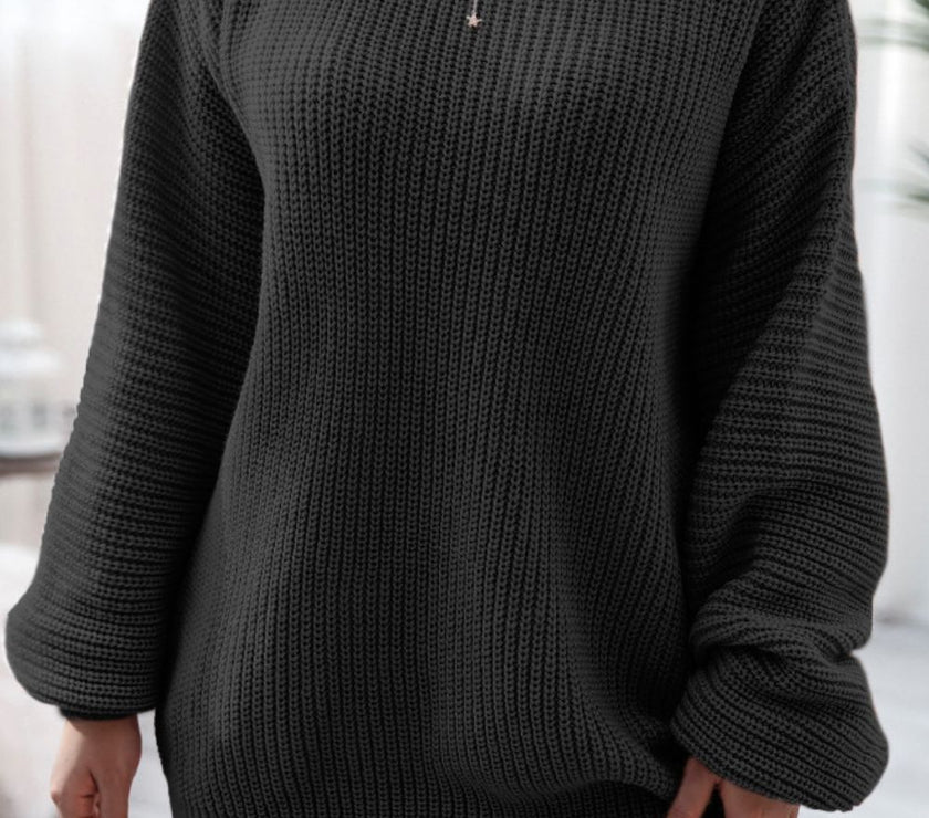 Boat Neck Long Sleeve Mini Sweater Dress