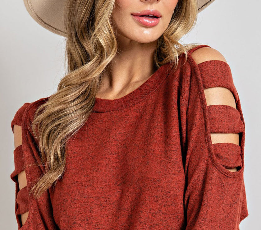 Cutout Round Neck Long Sleeve Top
