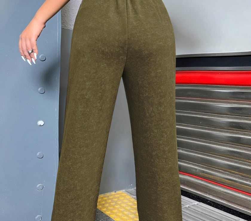Distressed Elastic Waist Straight Leg Pants