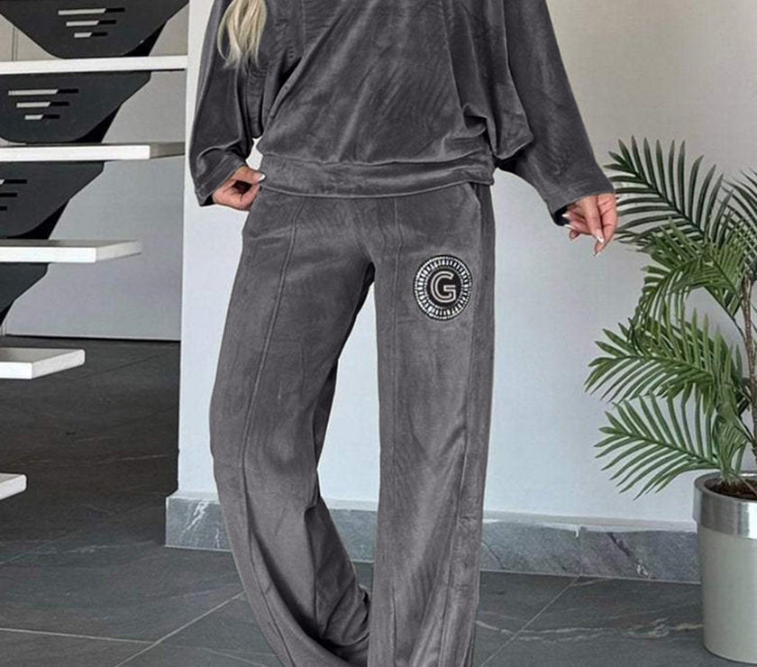 Full Size Boat Neck Long Sleeve Top and Pants Set