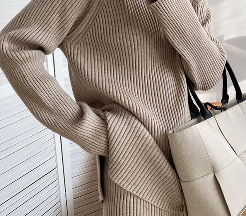 Mock Neck Raglan Sleeve Top and Pants Sweater Set