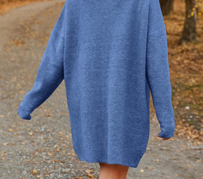 V-Neck Dropped Shoulder Sweater Dress