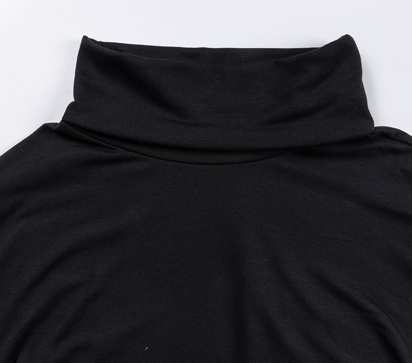 Side Slit High-Low Cowl Neck Long Sleeve Blouse