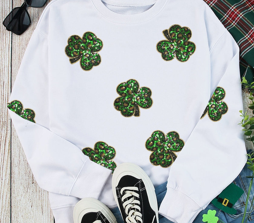 Sequin Lucky Clover Long Sleeve Sweatshirt