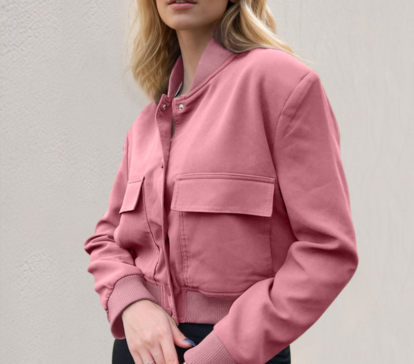 Pocketed Snap Down Baseball Collar Jacket