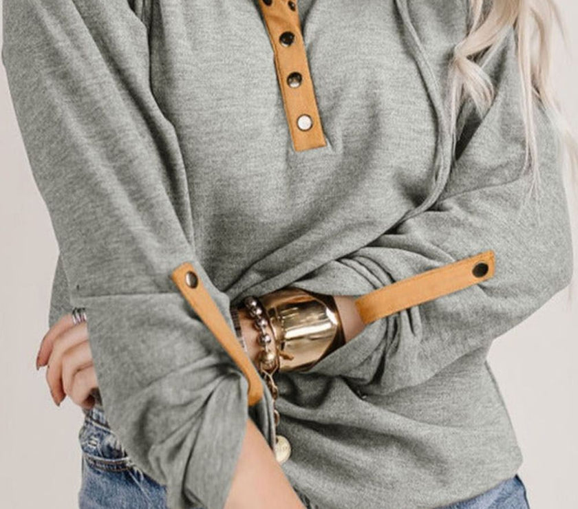 Drawstring Quarter Snap Long Sleeve Hoodie
