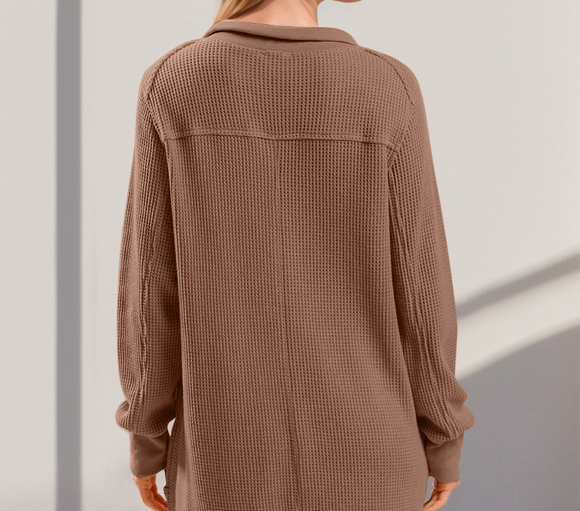 Double Take Waffle Long Sleeve Mini Dress with Pockets