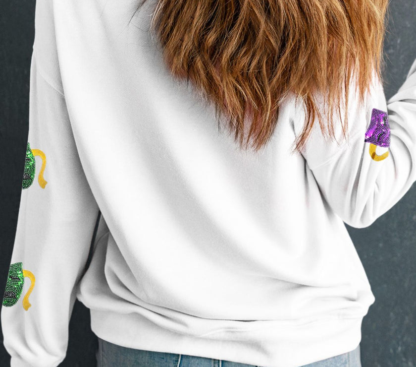 Sequin Round Neck Long Sleeve Sweatshirt