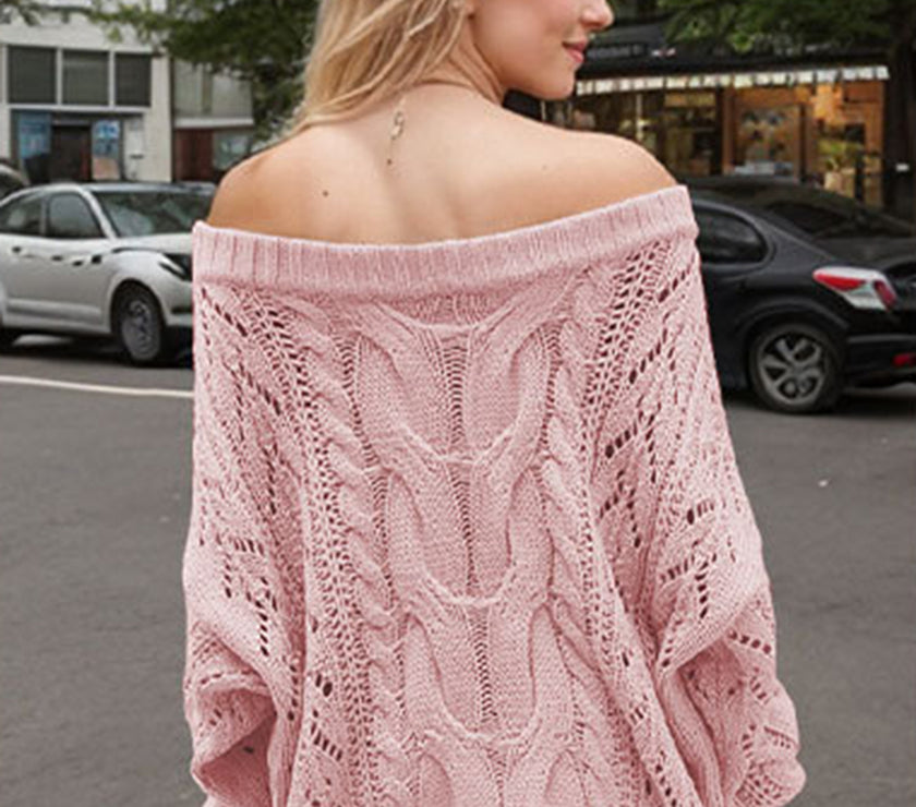 Cable Knit Openwork Off-Shoulder Sweater