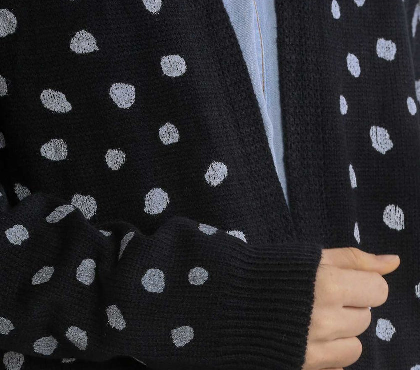 Umgee Polka Dot Open Front Drop Shoulder Cardigan