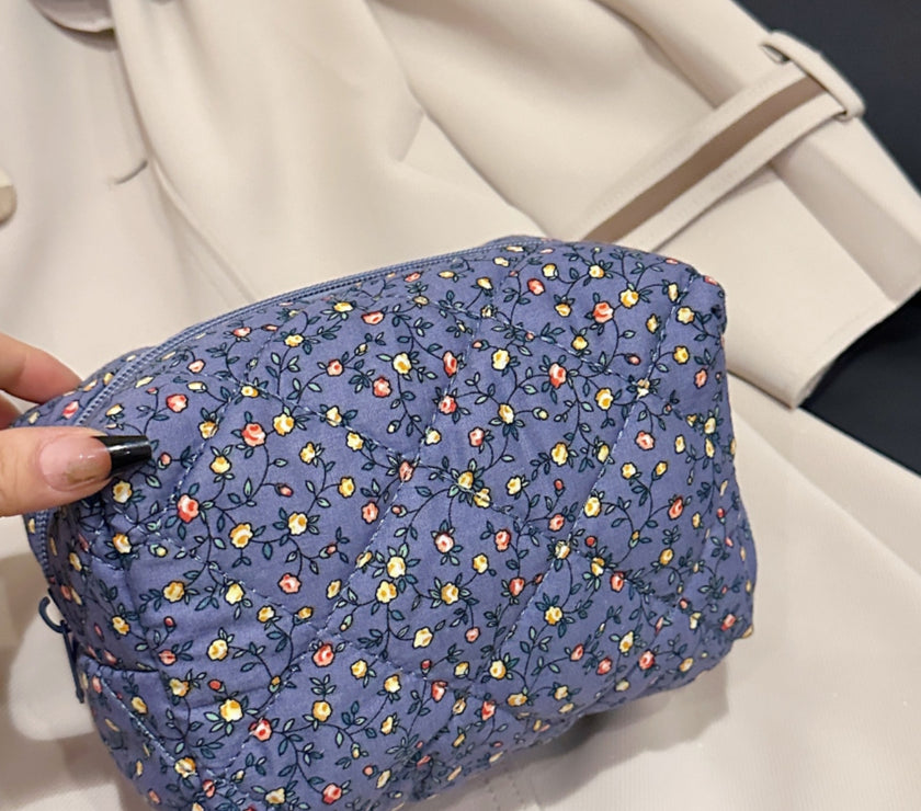 Floral Quilted Clutch with Plaid Lining