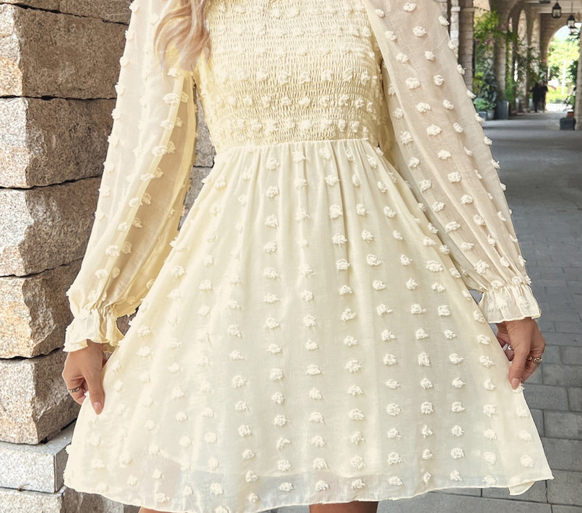 Swiss Dot Smocked Flounce Sleeve Dress