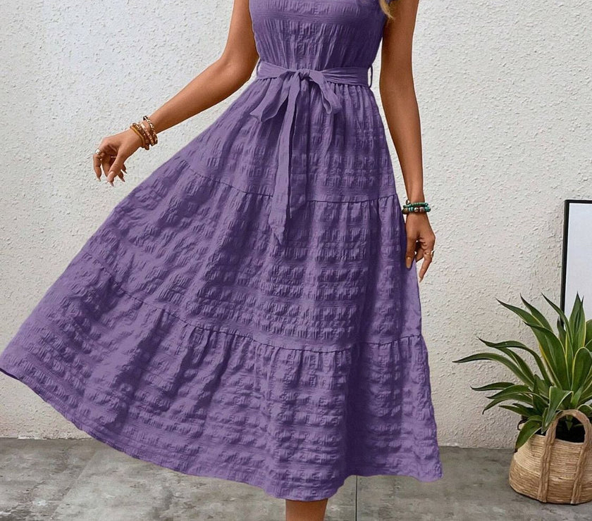 Tied Ruffled Cap Sleeve Midi Dress