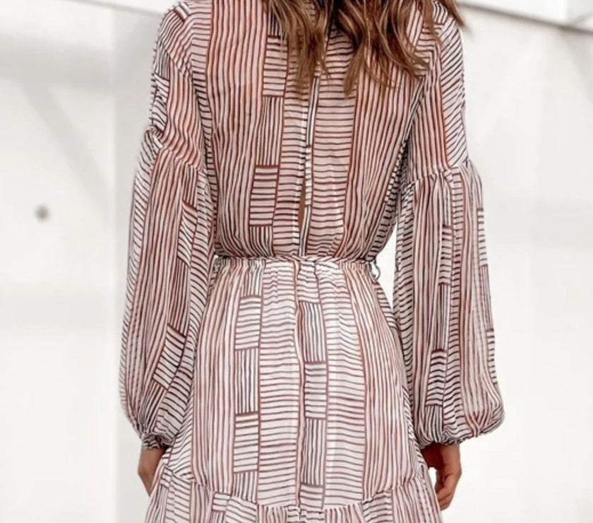 Cutout Back Surplice Long Sleeve Dress