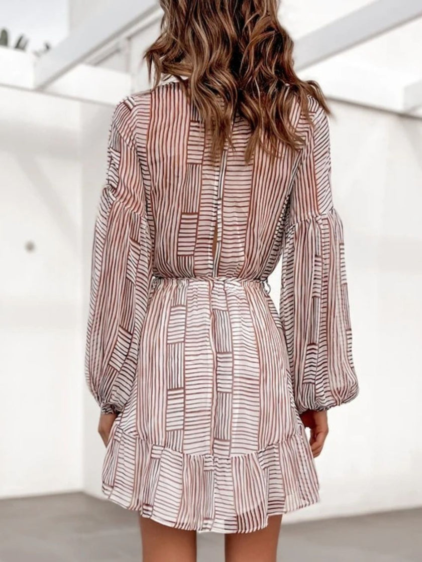 Cutout Back Surplice Long Sleeve Dress