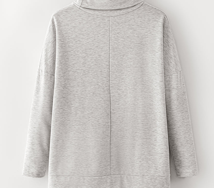 Side Slit High-Low Cowl Neck Long Sleeve Blouse