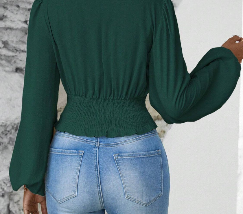 Smocked Surplice Balloon Sleeve Top