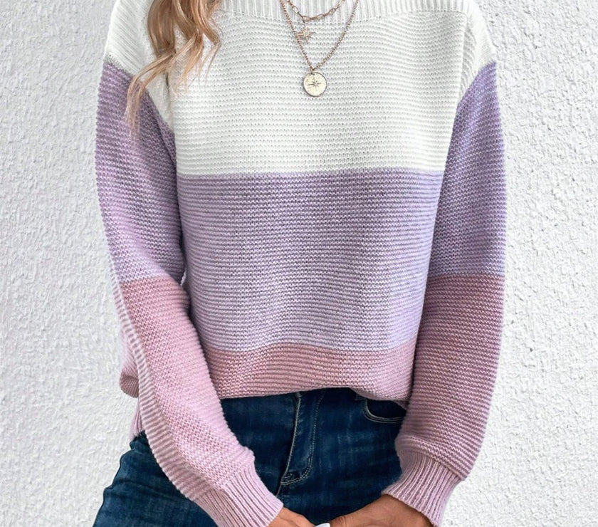 Color Block Drop Shoulder Long Sleeve Sweater