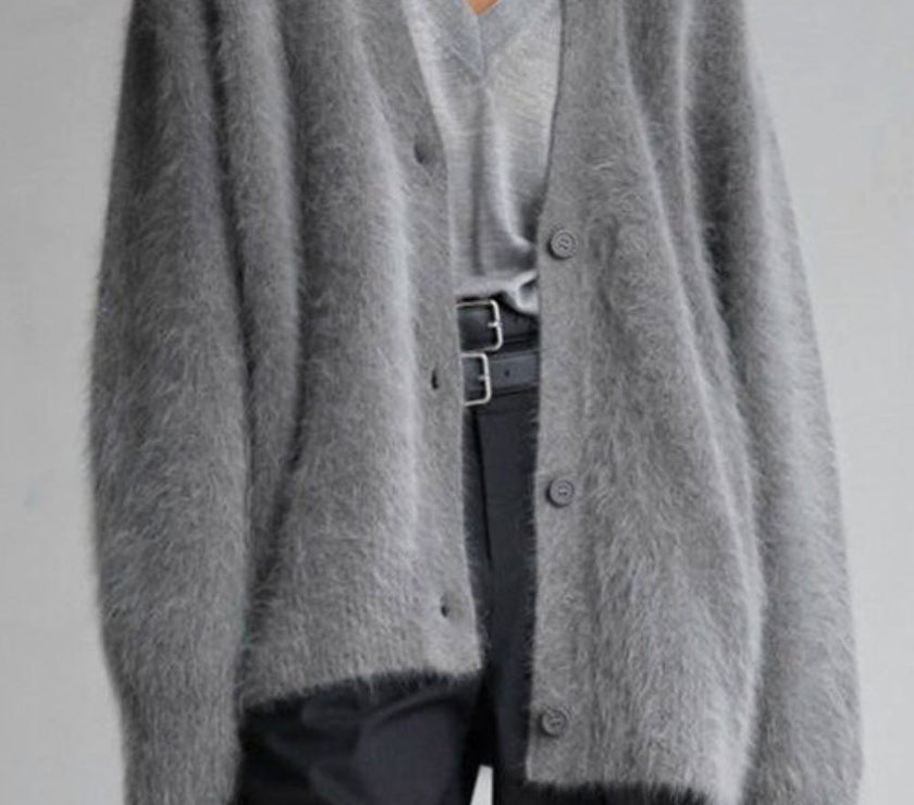 Fuzzy Button Down Long Sleeve Cardigan