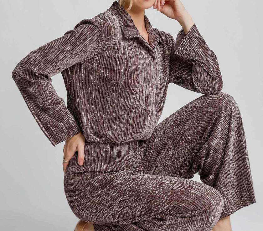 Umgee Side Slit Texture Button Up Shirt