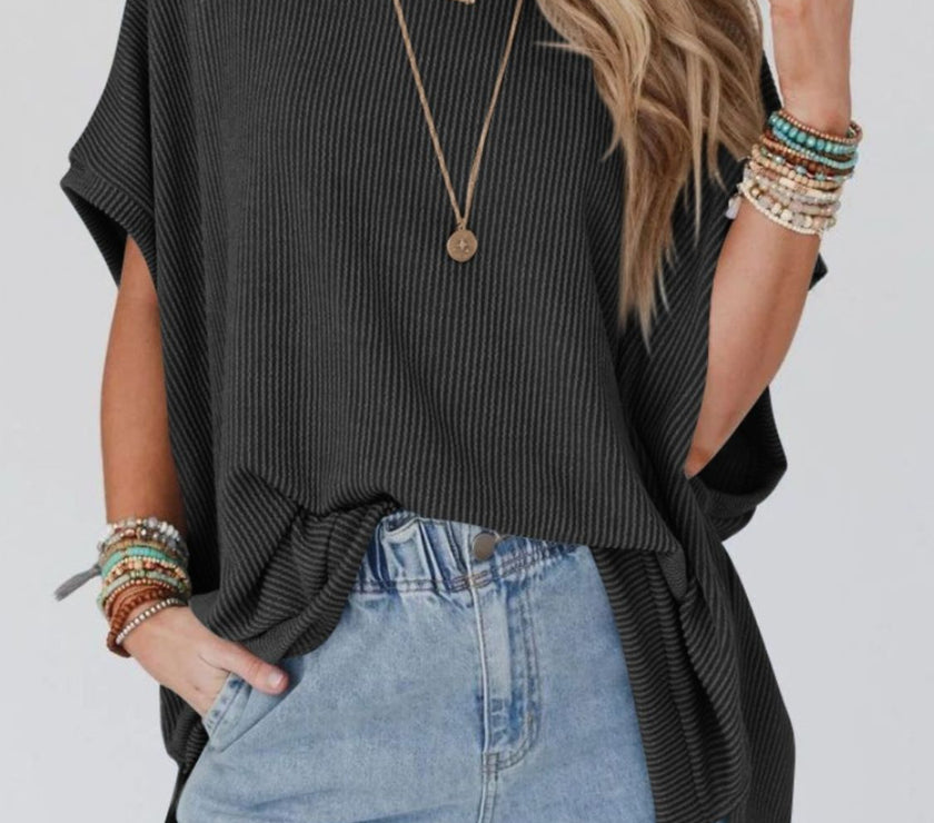 Lovelet Texture Round Neck Short Sleeve T-Shirt